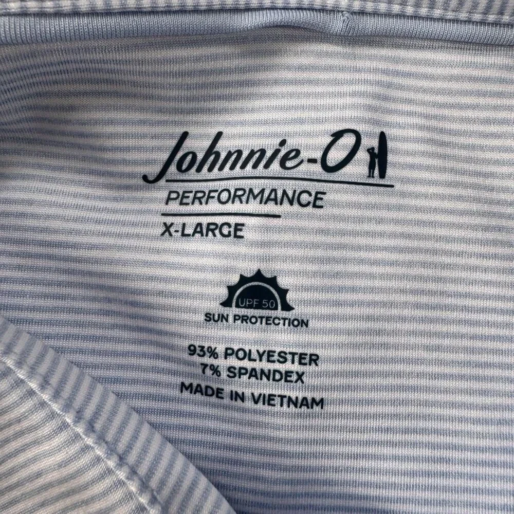 Johnnie-O Gulf Blue Striped Performance Jersey Polo Lyndonn Mens Size XL UPF 50 - Picture 2 of 8